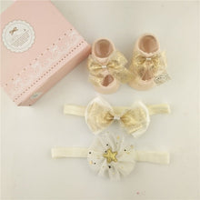 Load image into Gallery viewer, Newborn Baby Girls Headband Bow Flowers Cloth Hair Bands Hair Accessories Socks Gift Boxes Three-piece Suit Christmas Gifts