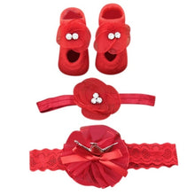 Load image into Gallery viewer, Newborn Baby Girls Headband Bow Flowers Cloth Hair Bands Hair Accessories Socks Gift Boxes Three-piece Suit Christmas Gifts