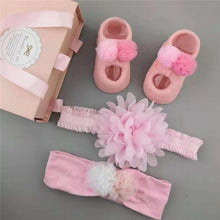 Load image into Gallery viewer, Newborn Baby Girls Headband Bow Flowers Cloth Hair Bands Hair Accessories Socks Gift Boxes Three-piece Suit Christmas Gifts