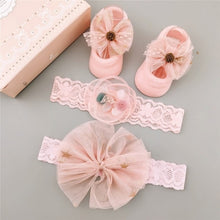Load image into Gallery viewer, Newborn Baby Girls Headband Bow Flowers Cloth Hair Bands Hair Accessories Socks Gift Boxes Three-piece Suit Christmas Gifts