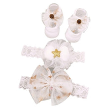 Load image into Gallery viewer, Newborn Baby Girls Headband Bow Flowers Cloth Hair Bands Hair Accessories Socks Gift Boxes Three-piece Suit Christmas Gifts