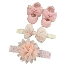Load image into Gallery viewer, Newborn Baby Girls Headband Bow Flowers Cloth Hair Bands Hair Accessories Socks Gift Boxes Three-piece Suit Christmas Gifts