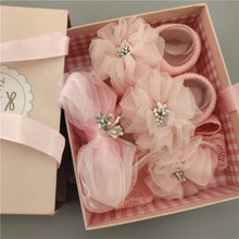 Load image into Gallery viewer, Newborn Baby Girls Headband Bow Flowers Cloth Hair Bands Hair Accessories Socks Gift Boxes Three-piece Suit Christmas Gifts