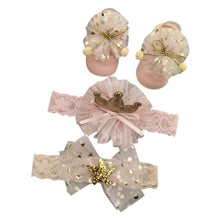 Load image into Gallery viewer, Newborn Baby Girls Headband Bow Flowers Cloth Hair Bands Hair Accessories Socks Gift Boxes Three-piece Suit Christmas Gifts