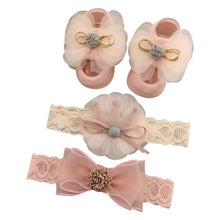 Load image into Gallery viewer, Newborn Baby Girls Headband Bow Flowers Cloth Hair Bands Hair Accessories Socks Gift Boxes Three-piece Suit Christmas Gifts