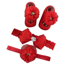Load image into Gallery viewer, Newborn Baby Girls Headband Bow Flowers Cloth Hair Bands Hair Accessories Socks Gift Boxes Three-piece Suit Christmas Gifts