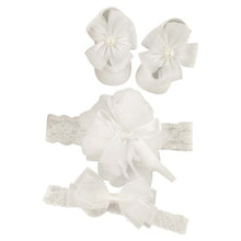 Load image into Gallery viewer, Newborn Baby Girls Headband Bow Flowers Cloth Hair Bands Hair Accessories Socks Gift Boxes Three-piece Suit Christmas Gifts