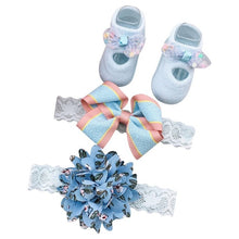 Load image into Gallery viewer, Newborn Baby Girls Headband Bow Flowers Cloth Hair Bands Hair Accessories Socks Gift Boxes Three-piece Suit Christmas Gifts