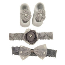 Load image into Gallery viewer, Newborn Baby Girls Headband Bow Flowers Cloth Hair Bands Hair Accessories Socks Gift Boxes Three-piece Suit Christmas Gifts